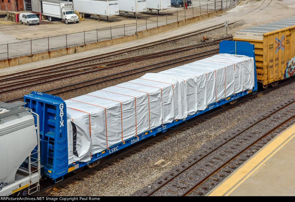 LSRC 3508, GATX Bulkhead Flat Car with lumber load on the BNSF